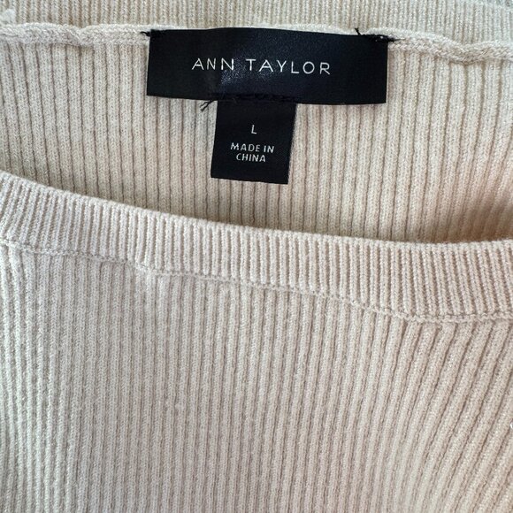 NEW Ann Taylor Cream Toned Pearl Cuff Sweater - Picture 6 of 11